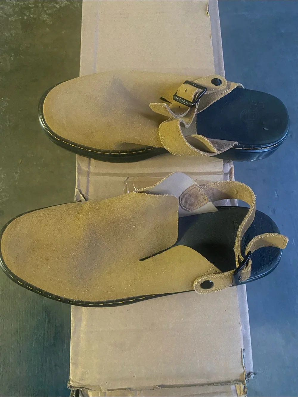 Dr. Martens Men's Suede Slingback Sandals in Tan and Black
